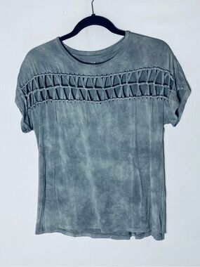 American Eagle Grey Mineral Wash Crochet Detailed Boho T Shirt S